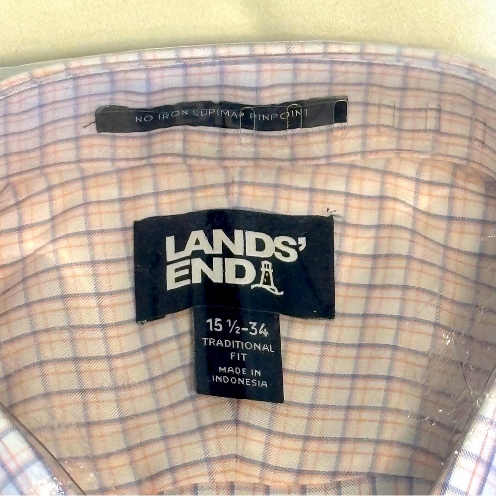 Lands' End Men's Chambray and Tangelo Checkered Shirt